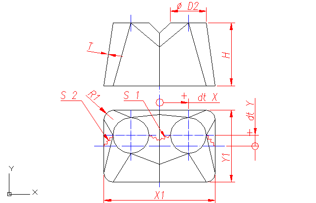 Pattern: Y - rectangle [fillet] to round - to - round