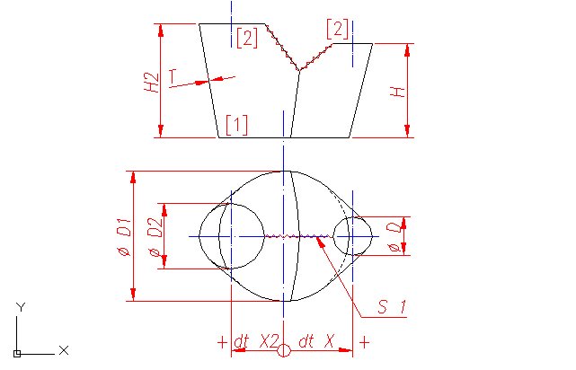Pattern: Y - circle to circle [2 cones] - non-symmetric 